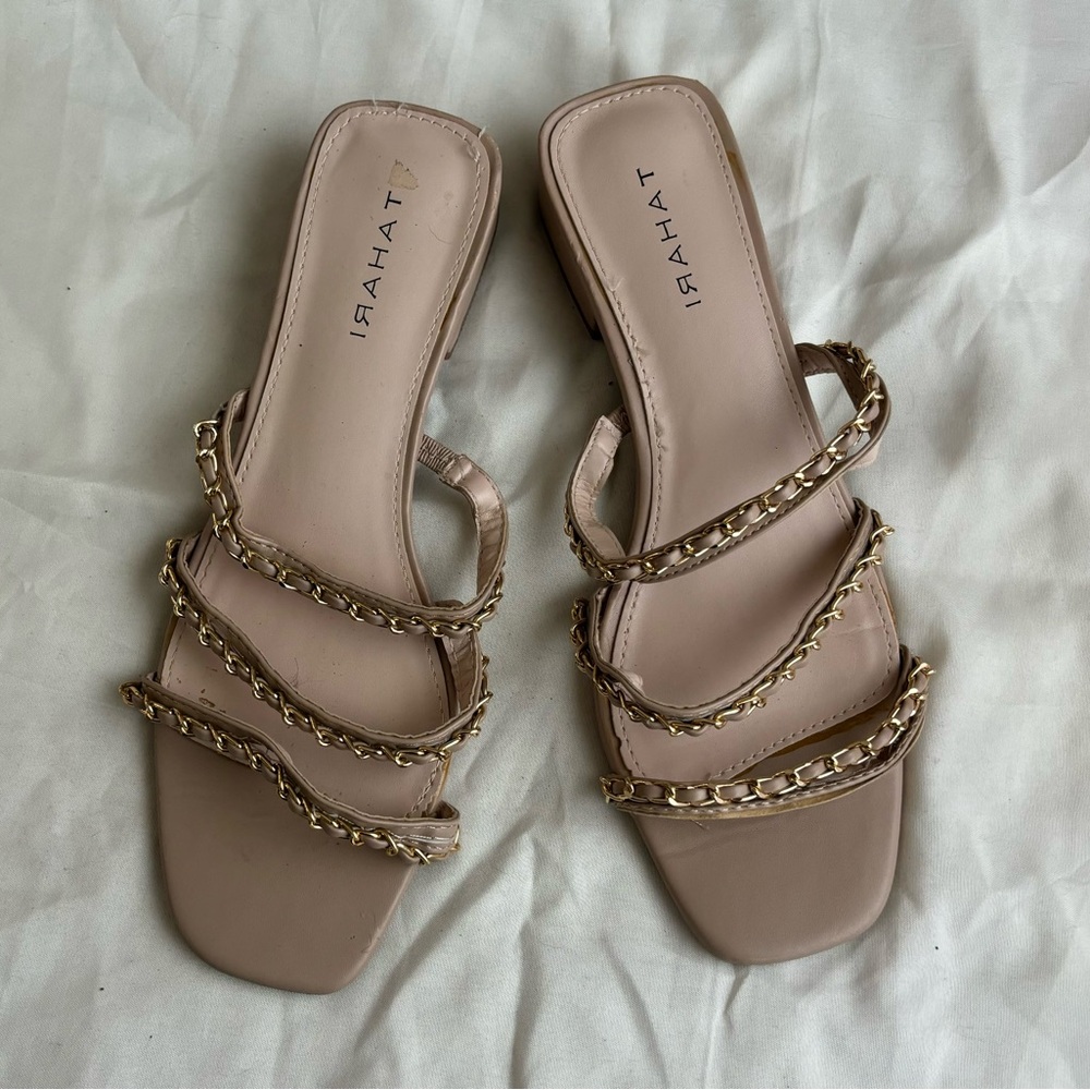 Tahari Beige Chain Strap Sandals